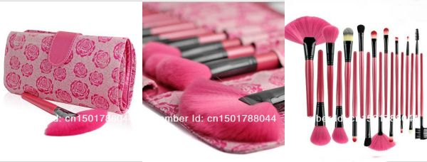 18 Pcs makeup brush set professional tools + Rose brush Bag