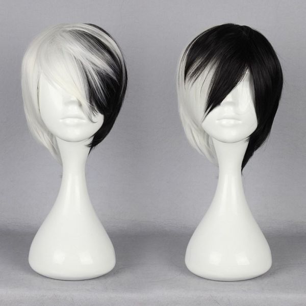 Wig short black and white